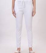 Satrangi women's viscose ribbed lycra white solid slim fit pant