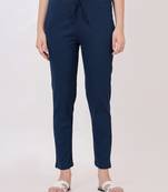 Satrangi women's viscose lycra blue solid slim fit pant