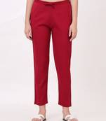 Satrangi women's viscose lycra maroon solid slim fit pant