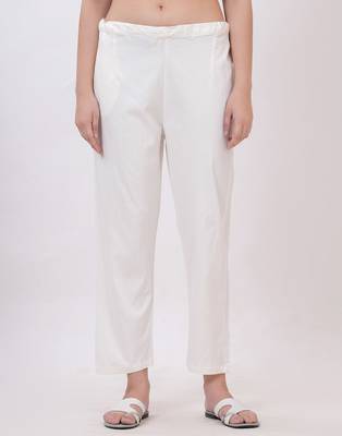 Satrangi women's viscose lycra off-white solid slim fit pant 1
