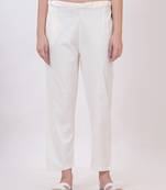 Satrangi women's viscose lycra off-white solid slim fit pant