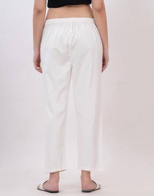 Satrangi women's viscose lycra off-white solid slim fit pant 2