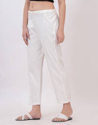Satrangi women's viscose lycra off-white solid slim fit pant 3