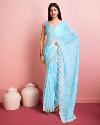 Sky Blue Printed Saree 1