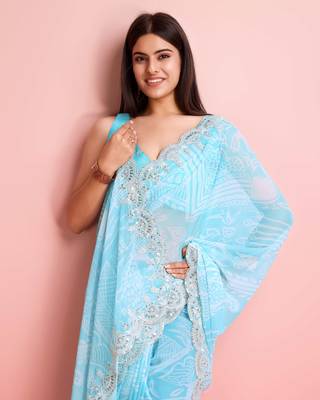 Sky Blue Printed Saree 3