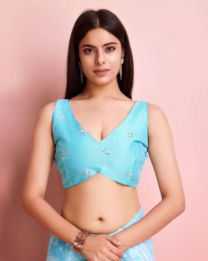 Sky Blue Printed Saree