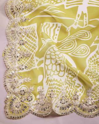 Green Clr Prined saree with work blouse peice 6