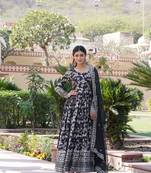 Dazzling smart black colour heavy gown with dupatta for ethnic party looks