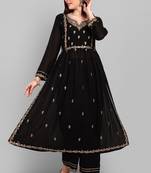 Ethnic and designer black colour silk nayra cut salwar kameez