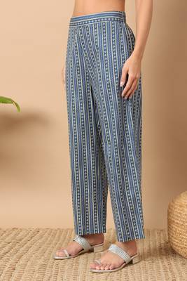 Blue colour printed ethnic cotton partywear kurti bottom set 4