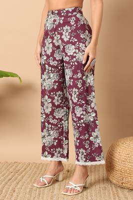 Wine colour printed ethnic cotton partywear kurti bottom set 4