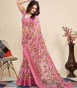 Peach Clr Soft Net Work Saree
