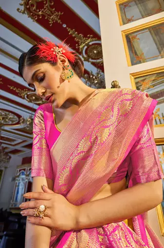 Yellow Geomatric Organza silk bland zari border saree with Blouse