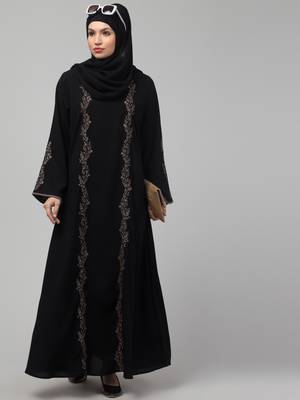 Black Kashibo Resham Embroidered Abaya 1