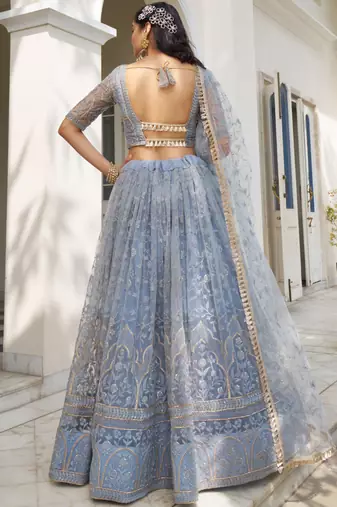 Amazing Light Blue Sequins Embroidery Work Lehenga Choli With Dupatta 