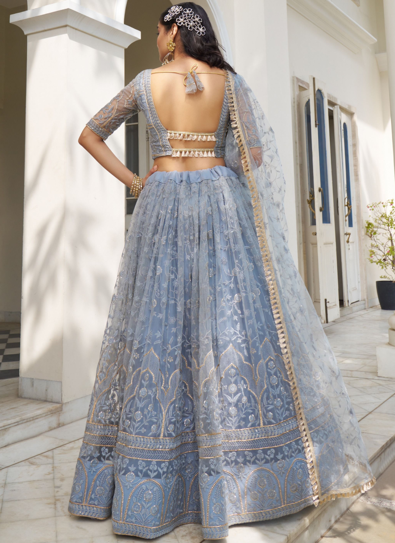 Amazing Light Blue Sequins Embroidery Work Lehenga Choli With Dupatta 