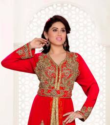 Red color luxurious Full Sleeves Handmade Moroccan Kaftan with hijjab