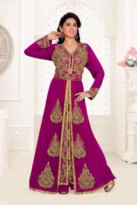 Wine color Full Sleeves Handmade Moroccan Kaftan with hijjab 1