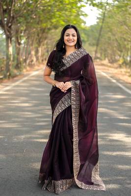 Wine Colour Pure Burbarry Silk Jari Border Work Soft Saree With Unstitched Blouse 1