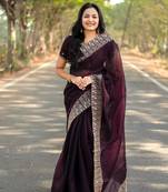 Wine Colour Pure Burbarry Silk Jari Border Work Soft Saree With Unstitched Blouse