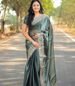 Light Green Colour Pure Burbarry Silk Jari Border Work Soft Saree With Unstitched Blouse
