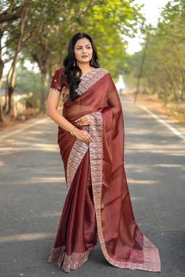 Peach Colour Pure Burbarry Silk Jari Border Work Soft Saree With Unstitched Blouse 1