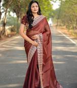 Peach Colour Pure Burbarry Silk Jari Border Work Soft Saree With Unstitched Blouse