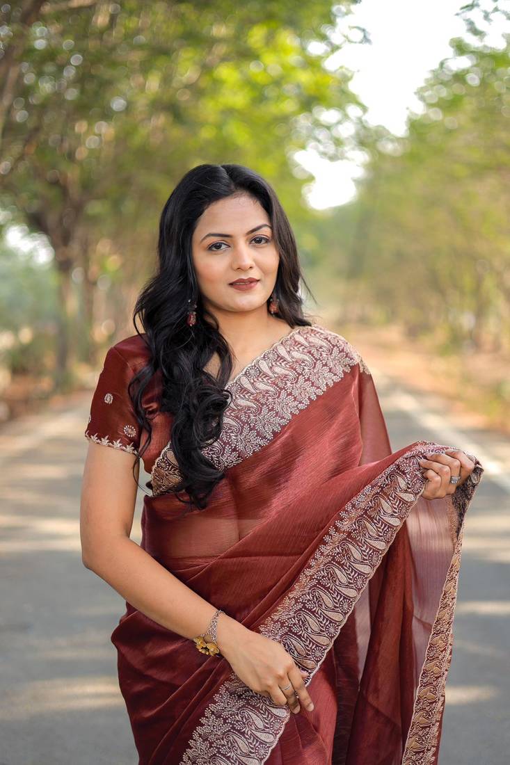 Peach Colour Pure Burbarry Silk Jari Border Work Soft Saree With Unstitched Blouse