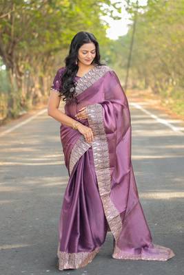 Purple Colour Pure Burbarry Silk Jari Border Work Soft Saree With Unstitched Blouse 1