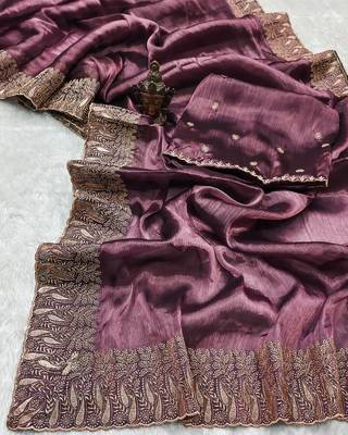Purple Colour Pure Burbarry Silk Jari Border Work Soft Saree With Unstitched Blouse 3
