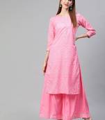 pink color printed poly crepe fancy kurta with palazzo set