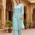 turquoise blue color printed poly crepe fancy kurta with palazzo set