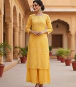 Yellow Crepe Bandhani Kurta Set for Women