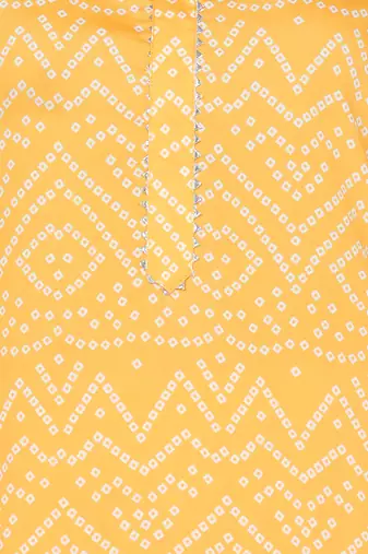 Yellow Crepe Bandhani Kurta Set for Women