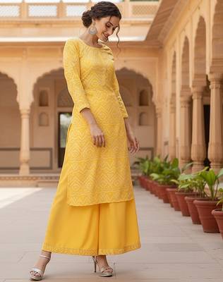 Yellow Crepe Bandhani Kurta Set for Women 3