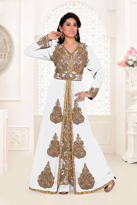 Off-White color Full Sleeves Handmade Moroccan Kaftan with hijjab 1