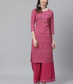 magenta color printed poly crepe fancy kurta with palazzo set