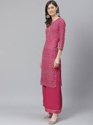 magenta color printed poly crepe fancy kurta with palazzo set 3