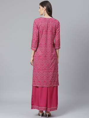 magenta color printed poly crepe fancy kurta with palazzo set 4