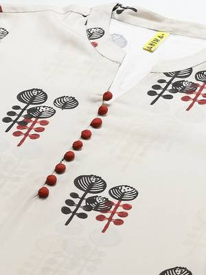 off white color printed poly crepe fancy kurta with trouser set 2