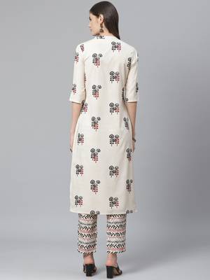 off white color printed poly crepe fancy kurta with trouser set 4