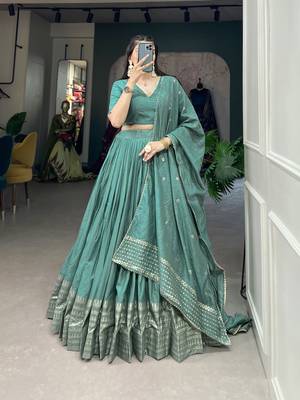 Plain Chanderi With Zari Weaving Work Border Lehenga Choli 1