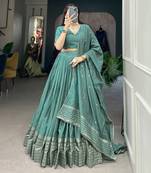 Plain Chanderi With Zari Weaving Work Border Lehenga Choli