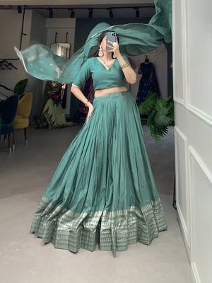 Plain Chanderi With Zari Weaving Work Border Lehenga Choli 3