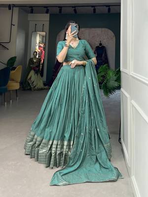 Plain Chanderi With Zari Weaving Work Border Lehenga Choli 4