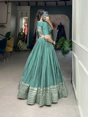 Plain Chanderi With Zari Weaving Work Border Lehenga Choli 5
