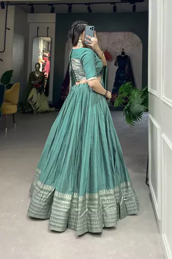 Plain Chanderi With Zari Weaving Work Border Lehenga Choli