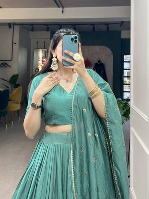 Plain Chanderi With Zari Weaving Work Border Lehenga Choli 6