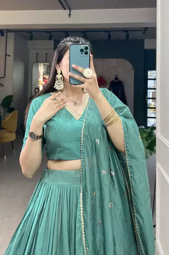 Plain Chanderi With Zari Weaving Work Border Lehenga Choli