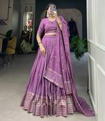 Plain Chanderi With Zari Weaving Work Border Lehenga Choli
